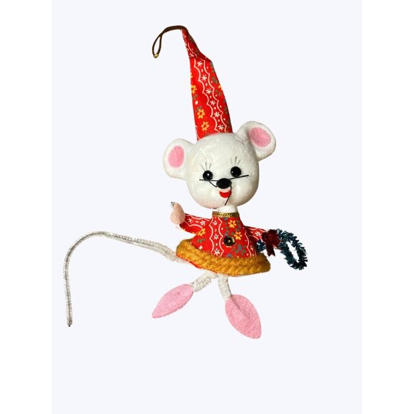 Vintage Christmas Mouse Ornament With Red and Yellow Outfit - Picture 3 of 9